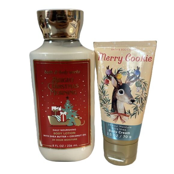 Bath & Body Works Lot of 2 Christmas Scent Lotions Merry Cookie Bright Morning - Picture 1 of 6